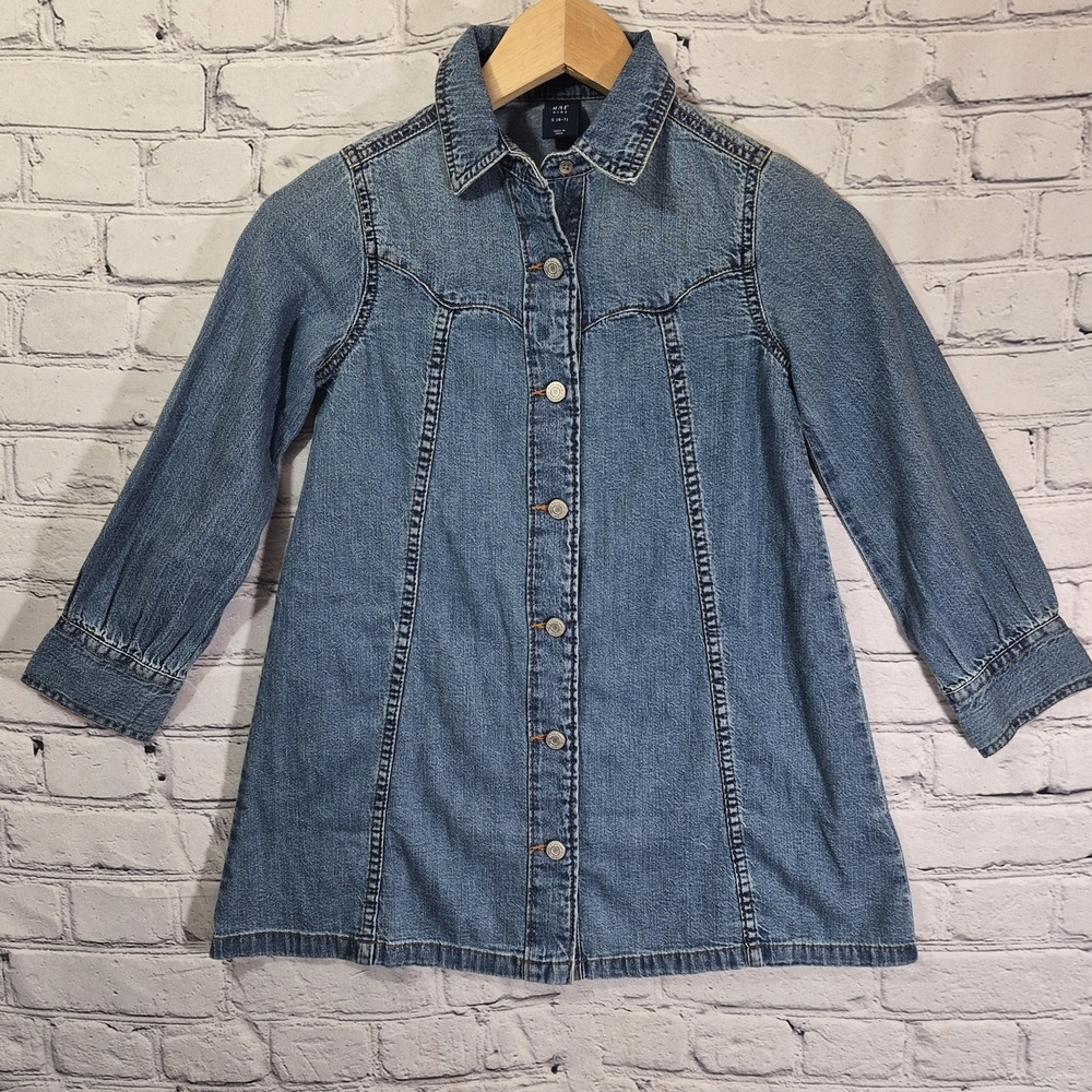 Gap Kids Snap-Up Denim Dress Size 6-7 Long Sleeve